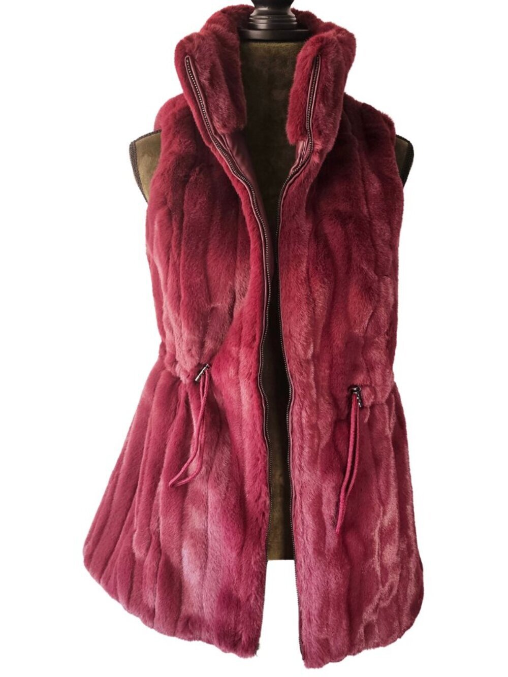 π NWT π White House Black Market Luxe Faux Fur Vest, Port, Size S - Picture 4 of 9